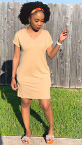 "She's So Chill" Pocketed Dress- Beige