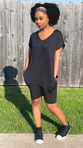 "She's So Chill" Pocketed Dress- Black